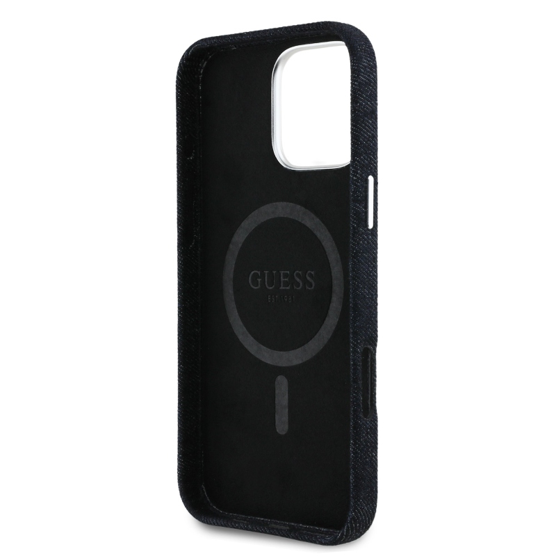 Guess Denim háromszög logóval ellátott MagSafe hátlap iPhone 16 Pro-hoz Fekete