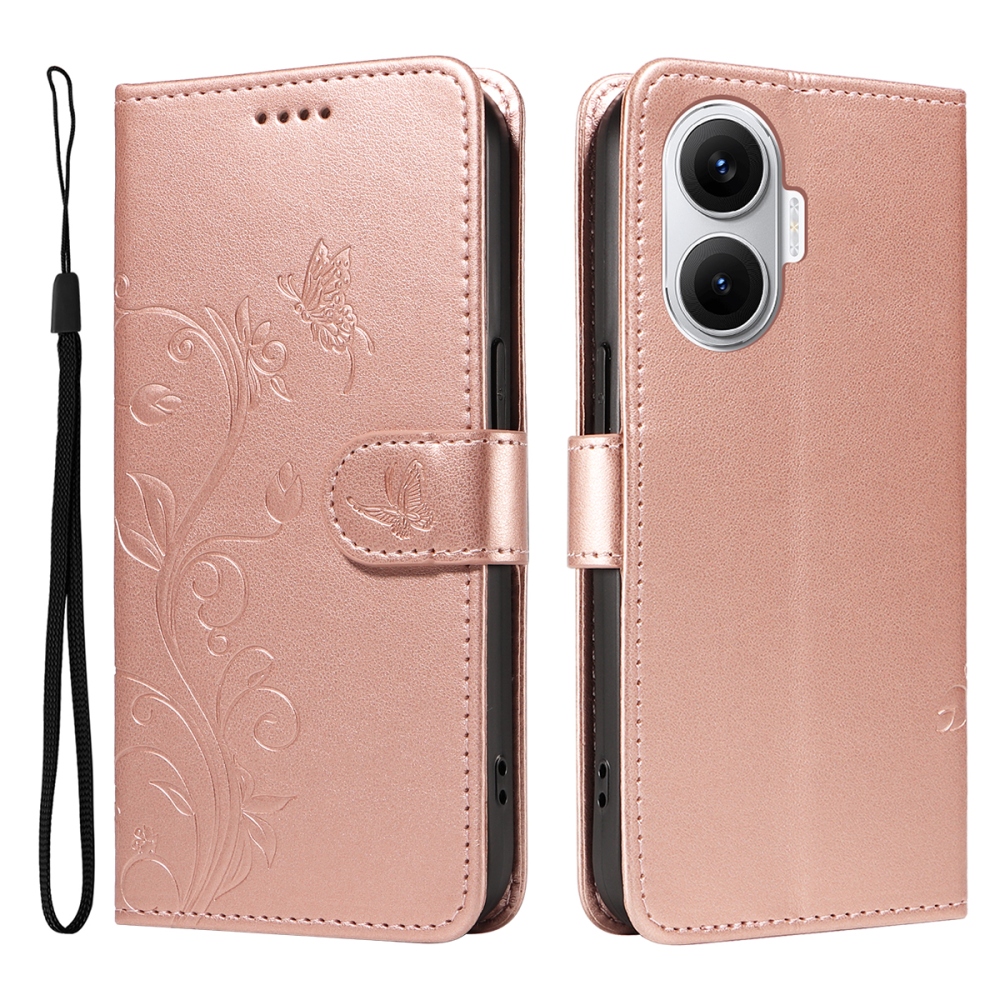 Virágok könyv tok Xiaomi Poco F7 5G-hez - rózsa arany