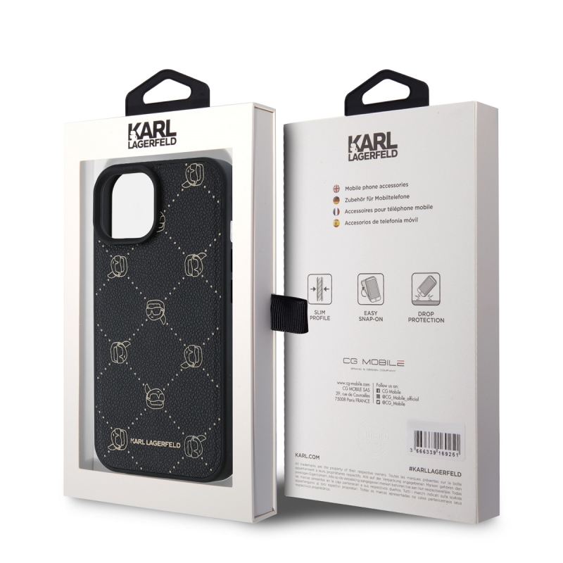 Karl Lagerfeld PU Karl fejek mintás Magsafe hátlap iPhone 15 fekete