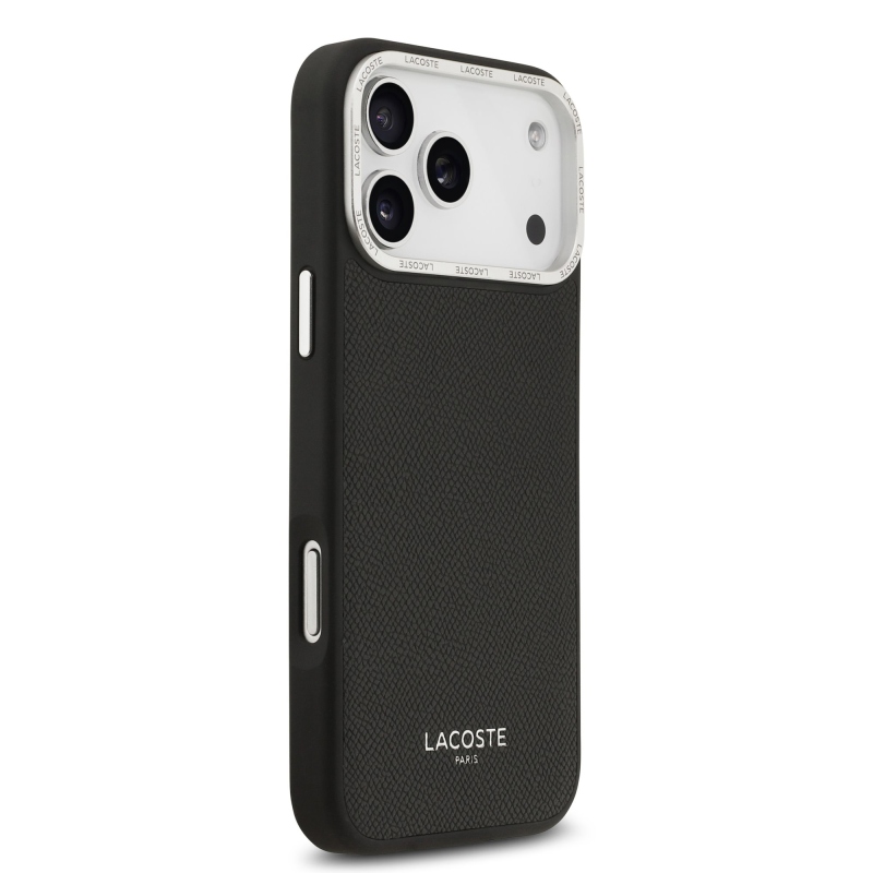 Lacoste PU bőr Champs Elysees MagSafe hátlap iPhone 17 Pro Max-hoz Fekete