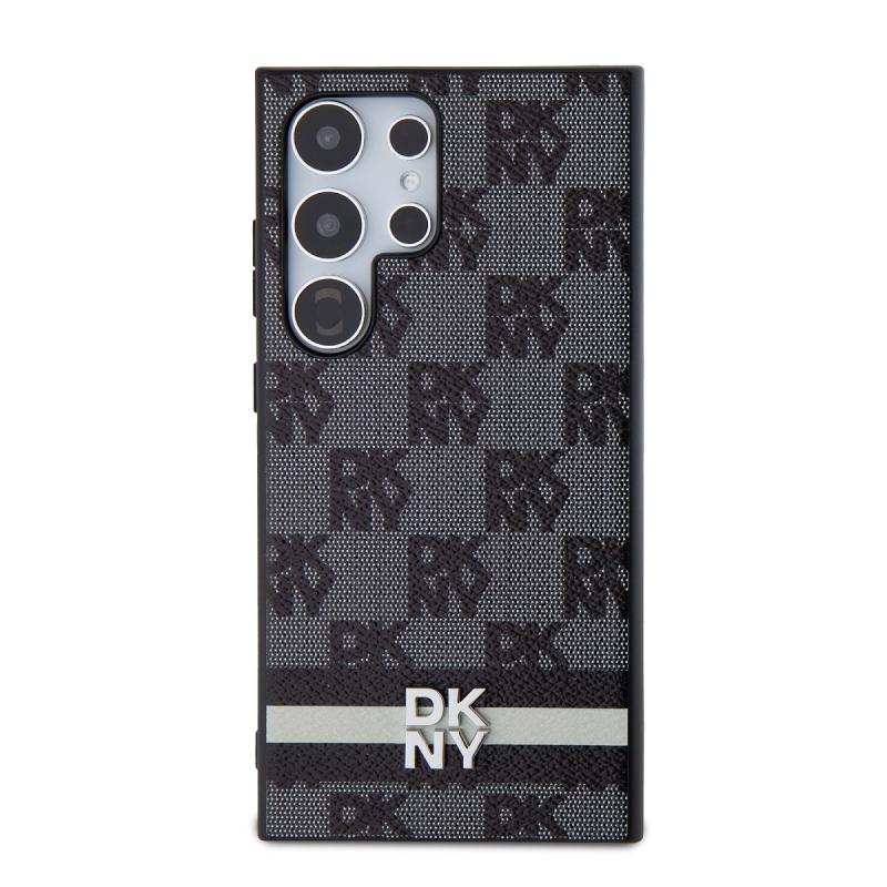 DKNY PU bőr kockás mintás és csíkos hátlapi borító Samsung Galaxy S24 Ultra fekete