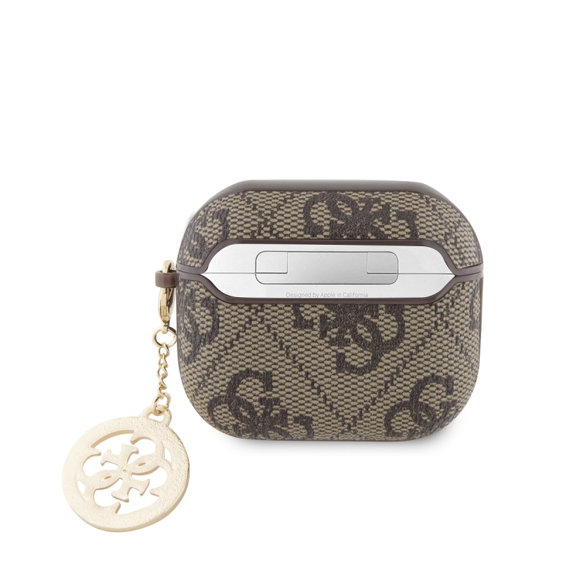 Guess 4G Script PC/PU Charm tok AirPods 3 barna bőrhöz