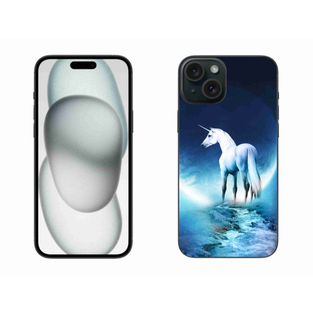 Zselés borítás mmCase iPhone 15 Plus készülékhez - fehér egyszarvú