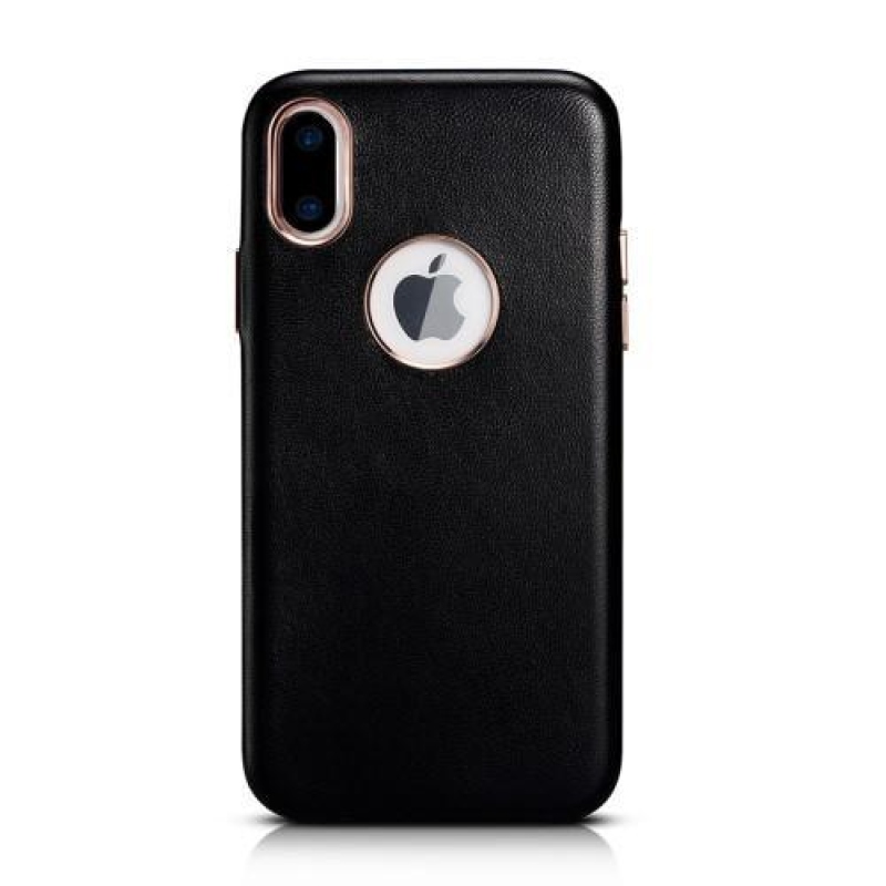 Valódi bőrrel borított műanyag tok iPhone X készülékhez - fekete