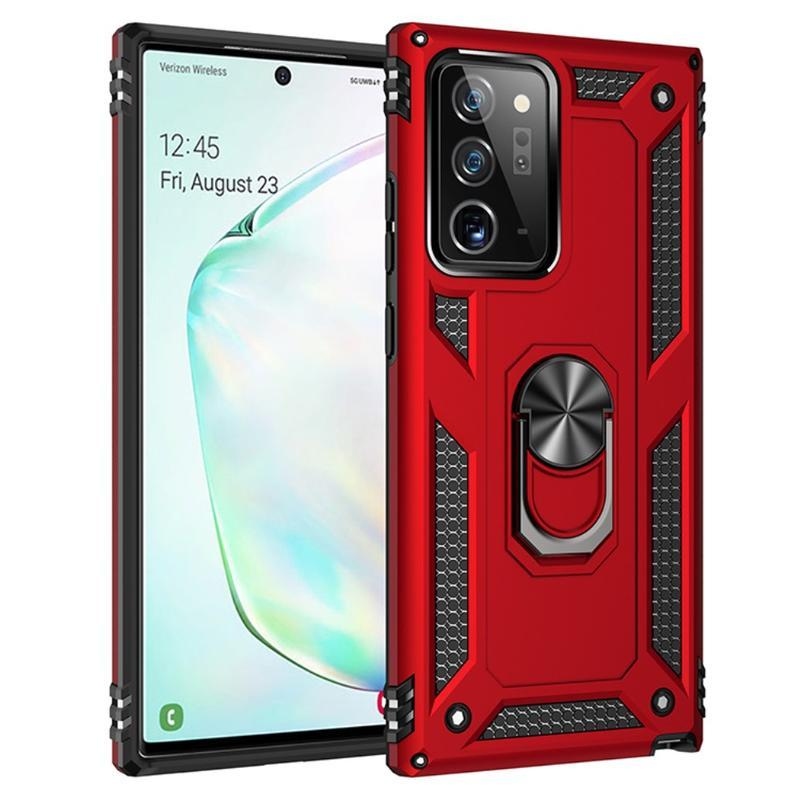 Kagylóálló hibrid borítás ujjgyűrűvel a Samsung Galaxy Note 20 Ultra készülékre - piros színű