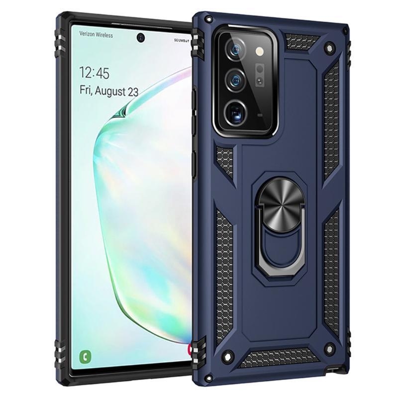 Kagylóálló hibrid borítás ujjgyűrűvel a Samsung Galaxy Note 20 Ultra készülékre - kék