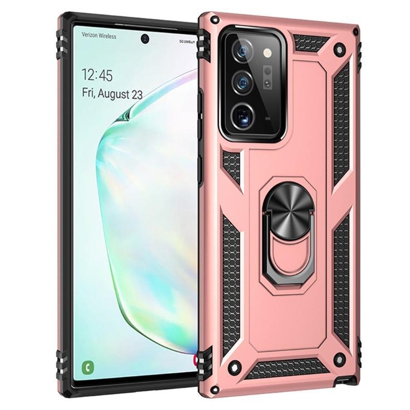 Kagylóálló hibrid borítás ujjgyűrűvel Samsung Galaxy Note 20 Ultra készülékhez - rózsaarany