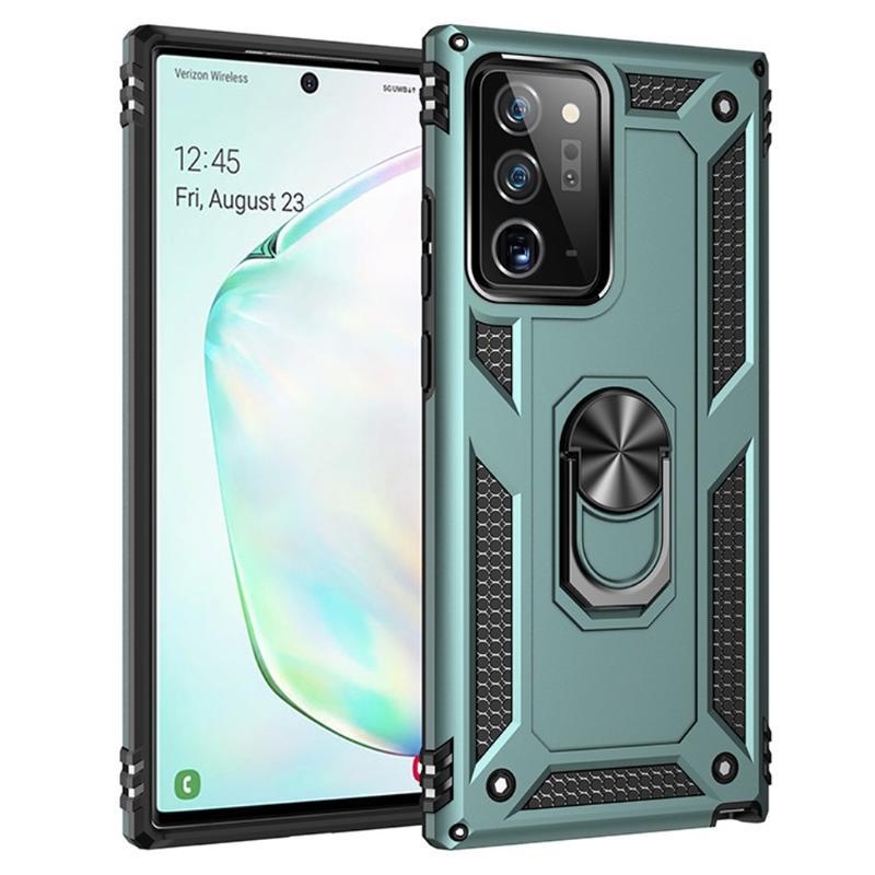 Kagylóálló hibrid borítás ujjgyűrűvel a Samsung Galaxy Note 20 Ultra készülékre - zöld színű