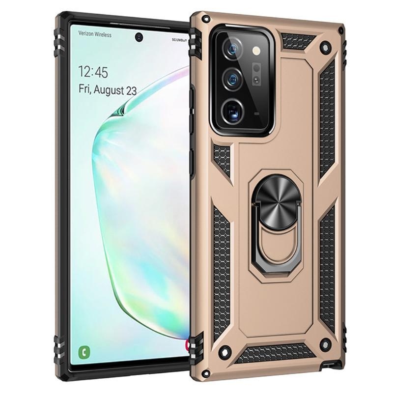 Kagylóálló hibrid borítás ujjgyűrűvel a Samsung Galaxy Note 20 Ultra készülékre - arany színben