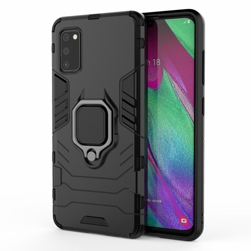 Héjálló hibrid borítás ujjgyűrűvel Samsung Galaxy A41 készülékhez - fekete