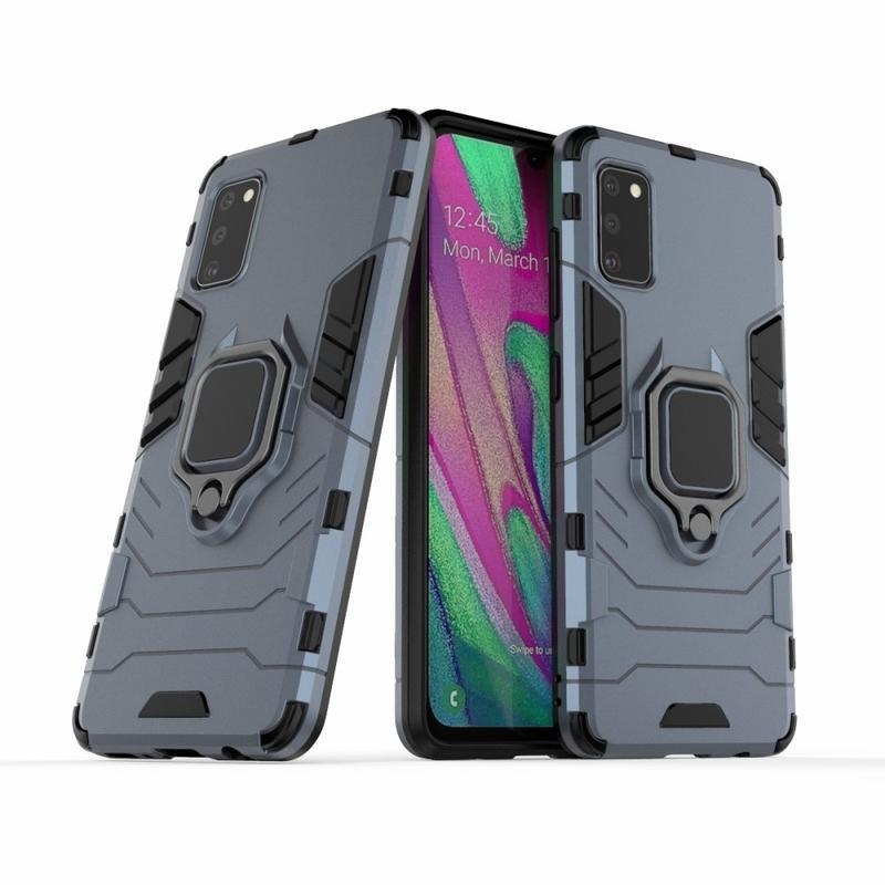 Kagylóálló hibrid borítás ujjgyűrűvel Samsung Galaxy A41 készülékhez - kék