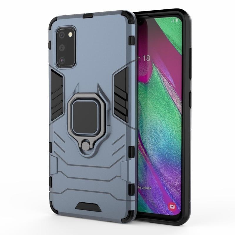 Kagylóálló hibrid borítás ujjgyűrűvel Samsung Galaxy A41 készülékhez - kék
