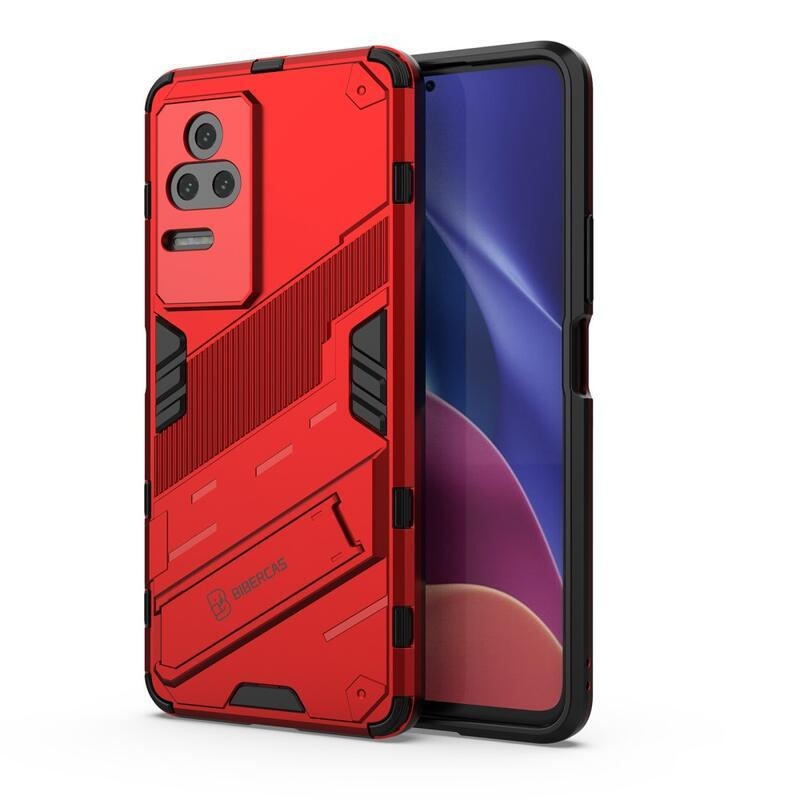 Héjálló hibrid borítás csuklós állvánnyal a Xiaomi Poco F4 5G-hez - piros
