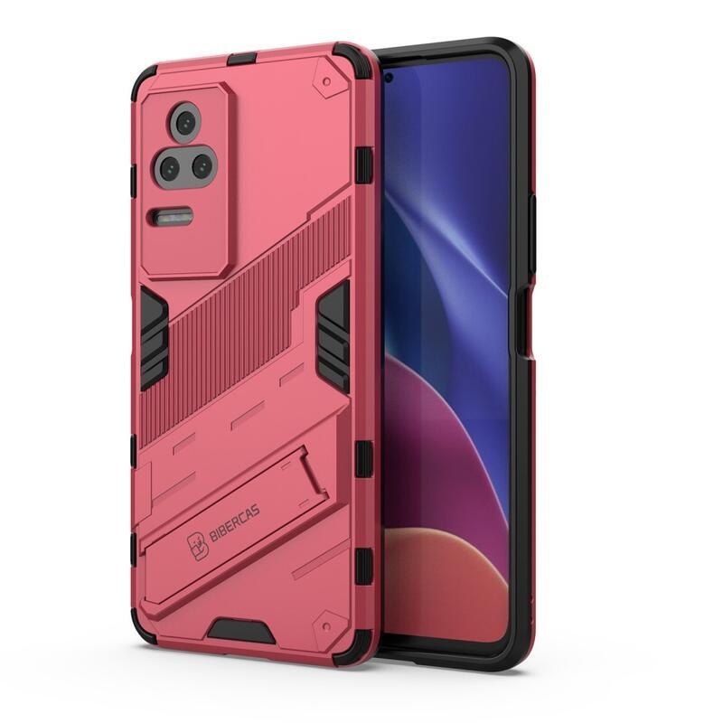 Héjálló hibrid borítás csuklós állvánnyal a Xiaomi Poco F4 5G-hez - rózsaszínű
