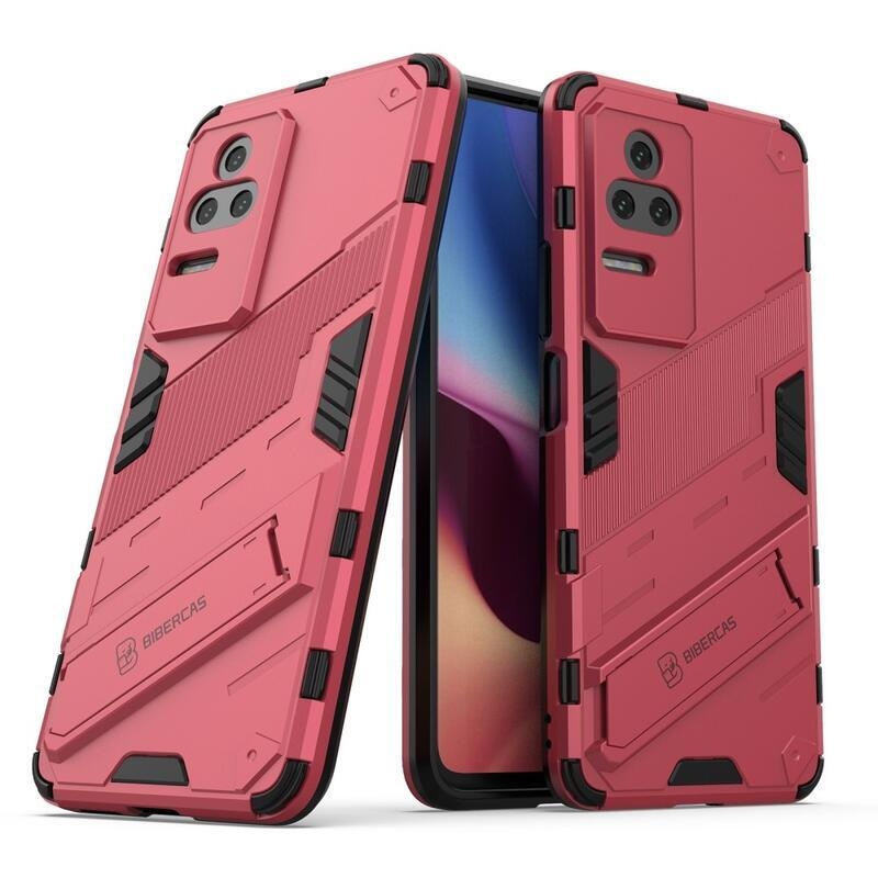 Héjálló hibrid borítás csuklós állvánnyal a Xiaomi Poco F4 5G-hez - rózsaszínű