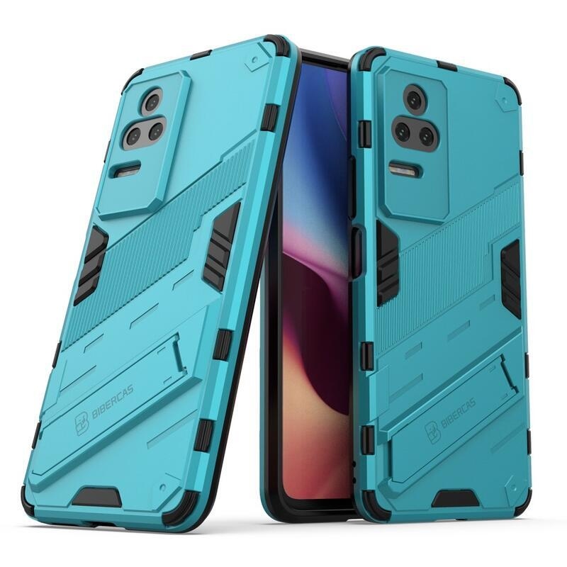 Héjálló hibrid borítás csuklós állvánnyal a Xiaomi Poco F4 5G-hez - világoskék színben