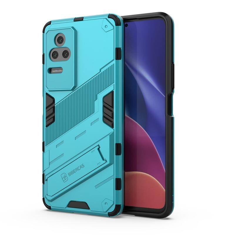 Héjálló hibrid borítás csuklós állvánnyal a Xiaomi Poco F4 5G-hez - világoskék színben