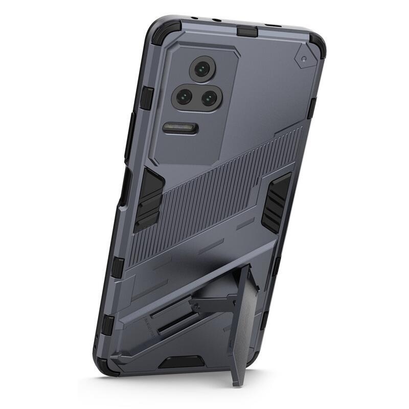 Héjálló hibrid borítás csuklós állvánnyal a Xiaomi Poco F4 5G-hez - sötétkék