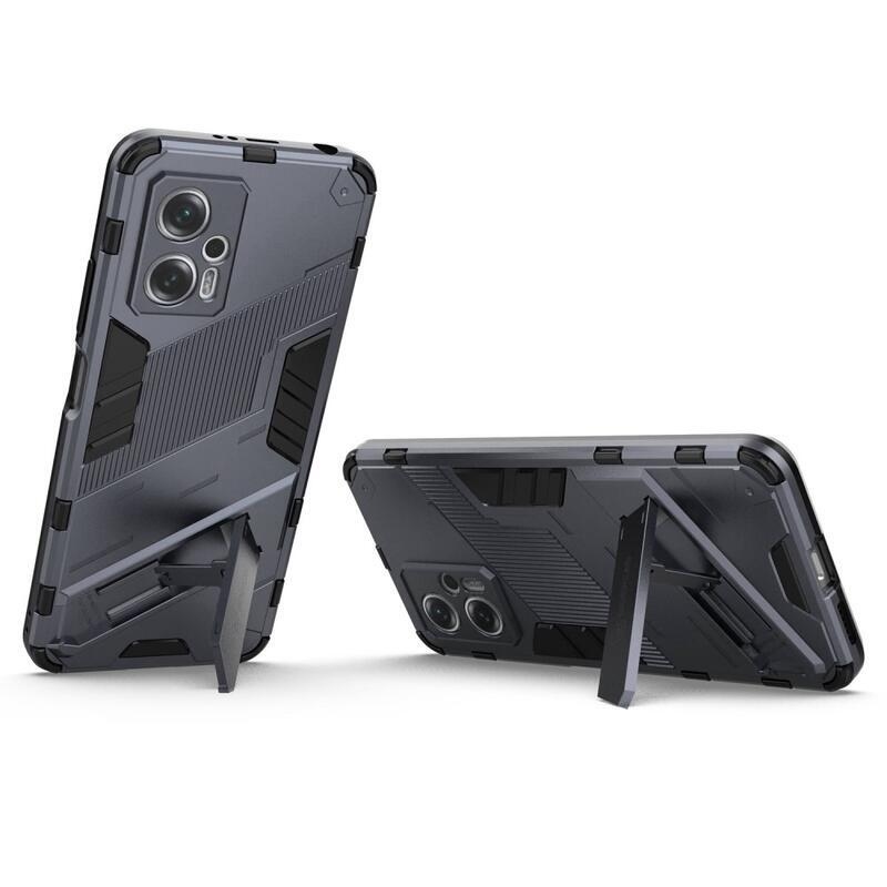 Héjálló hibrid borítás csuklós állvánnyal a Xiaomi Poco X4 GT 5G-hez - sötétkék