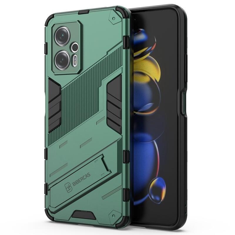 Héjálló hibrid borítás csuklós állvánnyal a Xiaomi Poco X4 GT 5G-hez - zöld