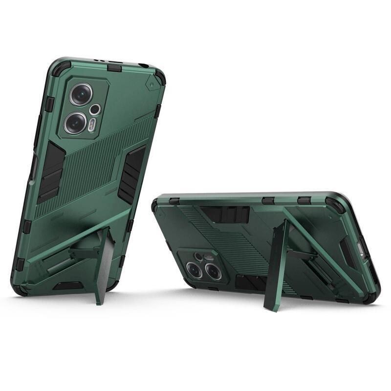 Héjálló hibrid borítás csuklós állvánnyal a Xiaomi Poco X4 GT 5G-hez - zöld