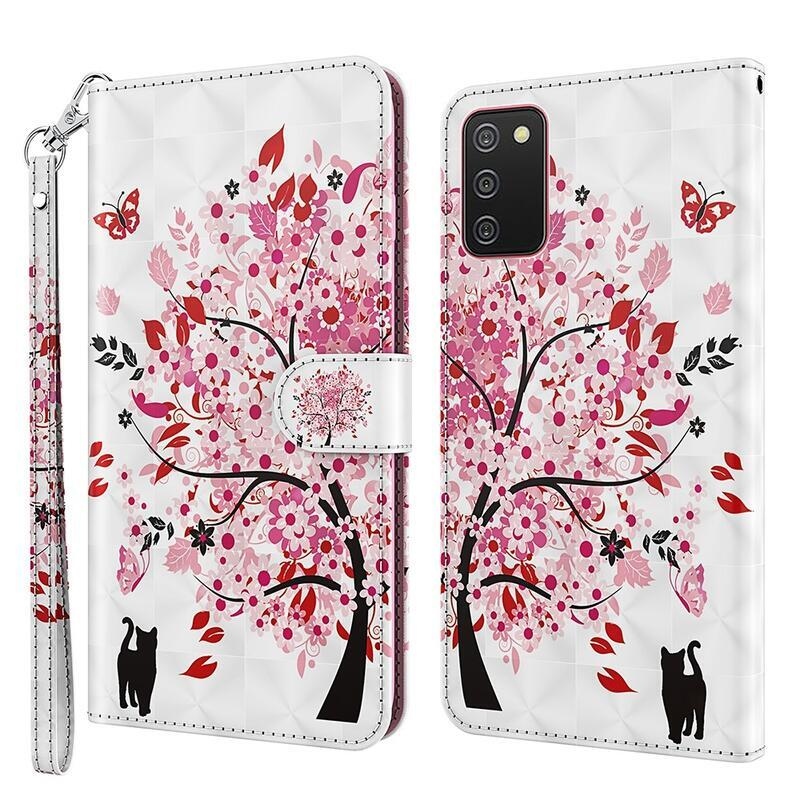 Nyomtatott pénztárca tok Samsung Galaxy A02s (164.2x75.9x9.1mm) - virágzó fa