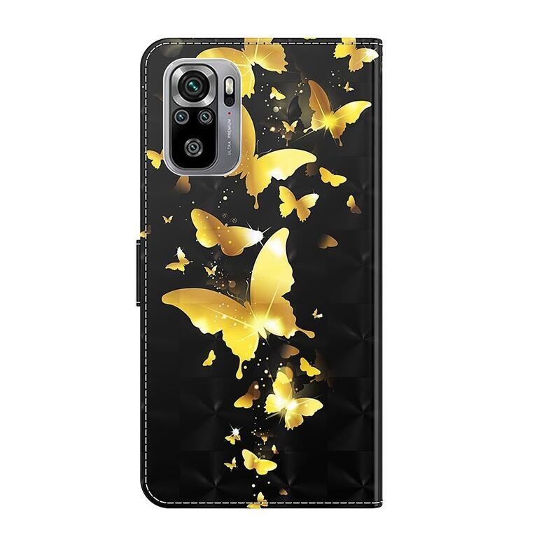 Nyomtatott pénztárca tok Xiaomi Redmi Note 10 4G/Redmi Note 10S/Poco M5s - arany lepkékhez