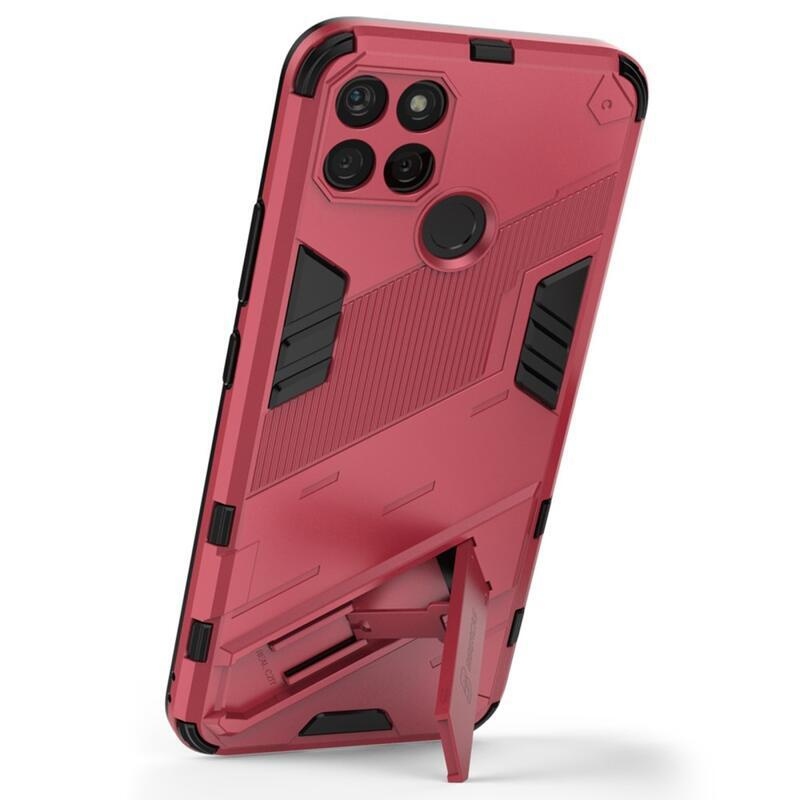 Ütésálló hibrid borítás felhajtható állvánnyal a Realme C21Y/C25Y készülékhez - rózsaszínű