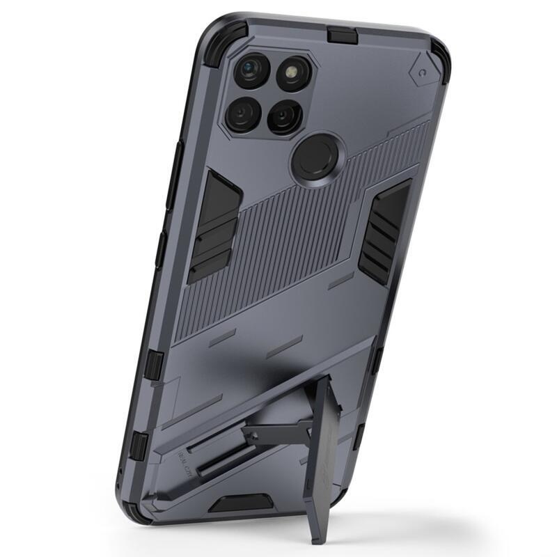 Ütésálló hibrid borítás felhajtható állvánnyal a Realme C21Y/C25Y készülékhez - sötétkék színű