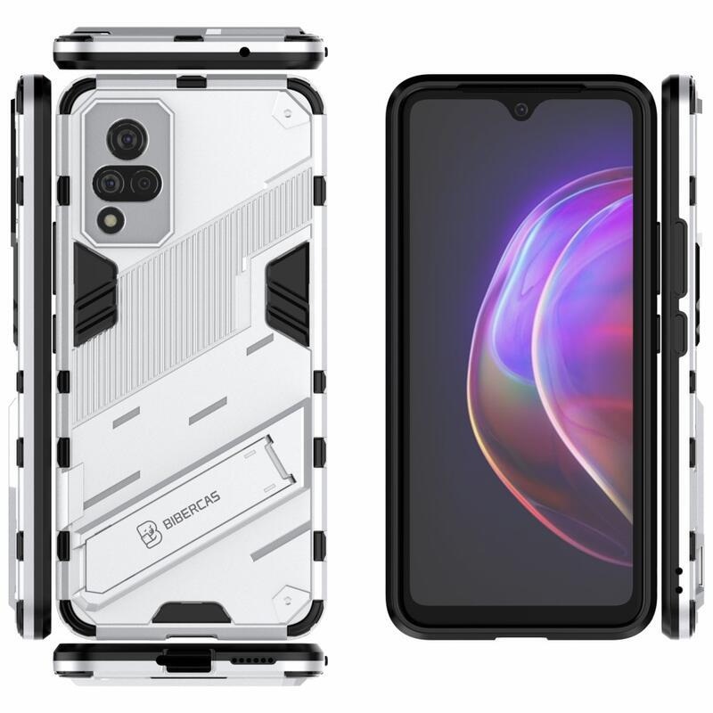 Ütésálló hibrid borítás dönthető állvánnyal Vivo V21 4G/5G készülékhez - fehér