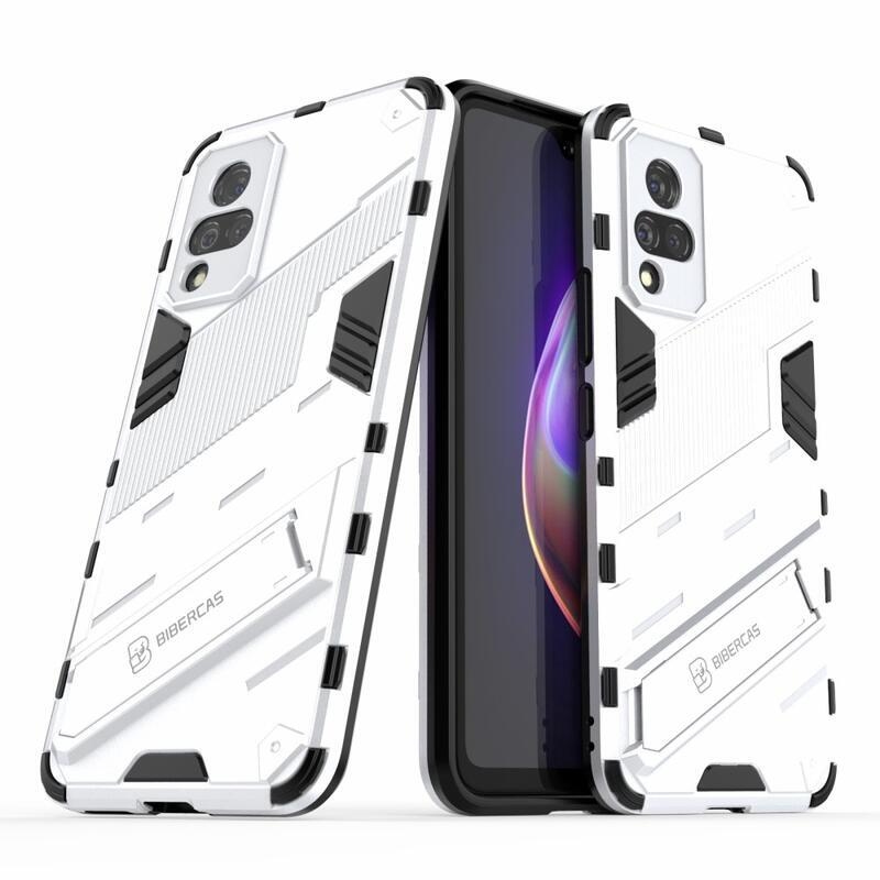 Ütésálló hibrid borítás dönthető állvánnyal Vivo V21 4G/5G készülékhez - fehér