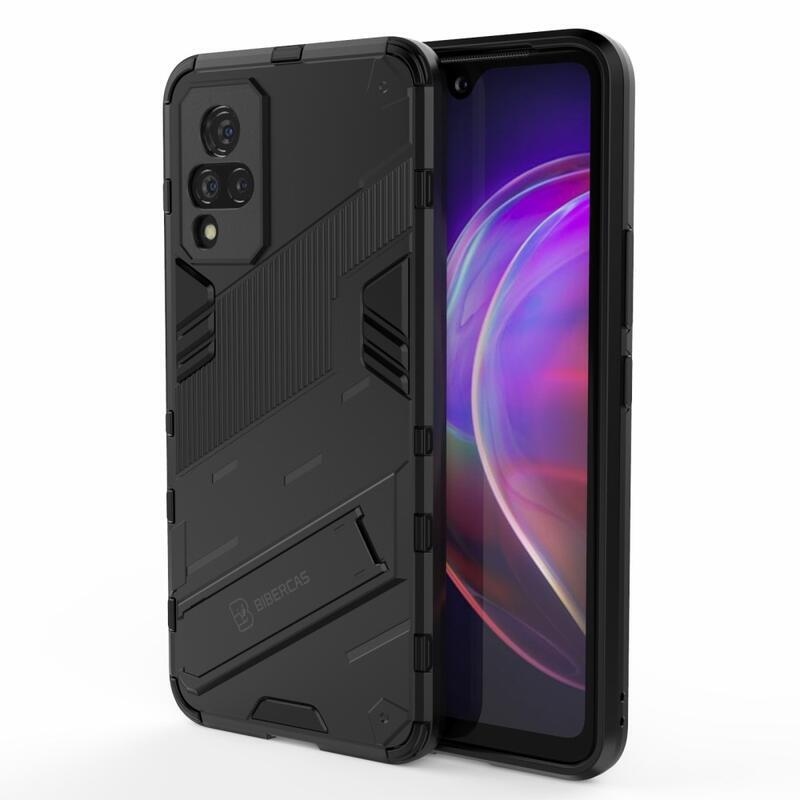 Ütésálló hibrid borítás felhajtható állvánnyal a Vivo V21 4G/5G készülékhez - fekete