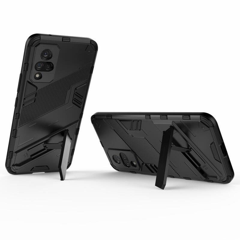 Ütésálló hibrid borítás felhajtható állvánnyal a Vivo V21 4G/5G készülékhez - fekete