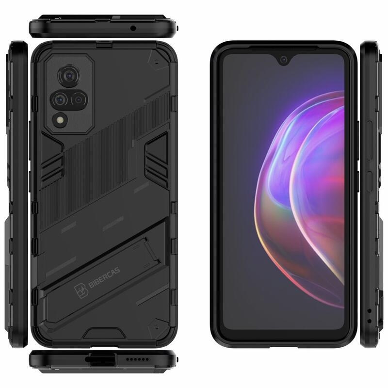 Ütésálló hibrid borítás felhajtható állvánnyal a Vivo V21 4G/5G készülékhez - fekete