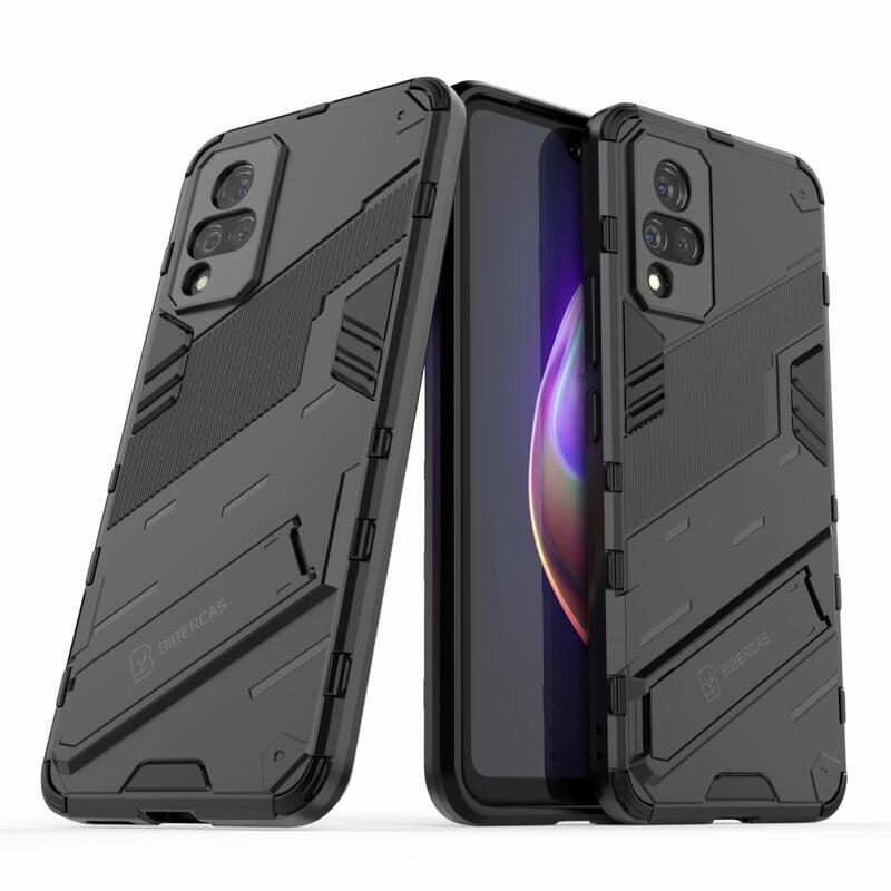 Ütésálló hibrid borítás felhajtható állvánnyal a Vivo V21 4G/5G készülékhez - fekete