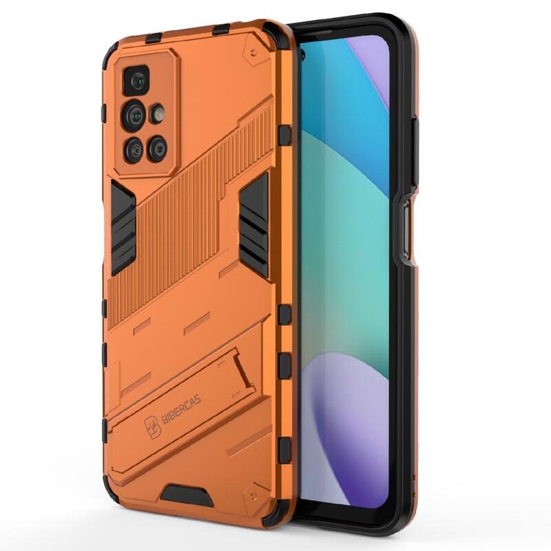 Ütésálló hibrid borító csuklós állvánnyal Xiaomi Redmi 10/Redmi 10 (2022) - narancssárga színben