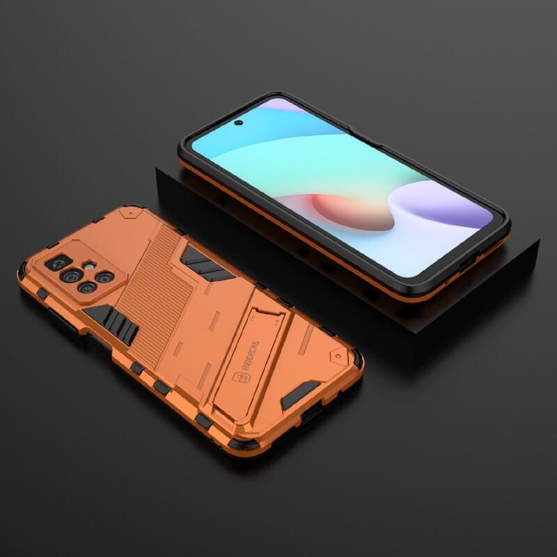 Ütésálló hibrid borító csuklós állvánnyal Xiaomi Redmi 10/Redmi 10 (2022) - narancssárga színben