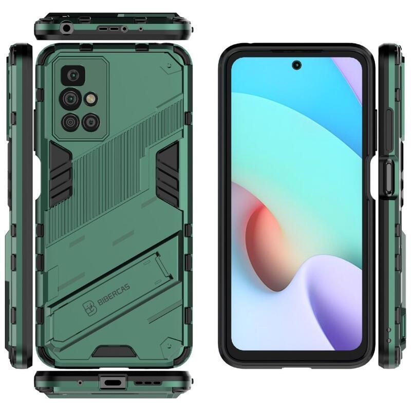 Ütésálló hibrid borító csuklós állvánnyal Xiaomi Redmi 10/Redmi 10 (2022) - zöld színű