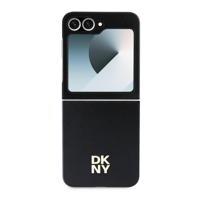 DKNY PU bőr Stack Logo hátlap Samsung Galaxy Z Flip 6 fekete