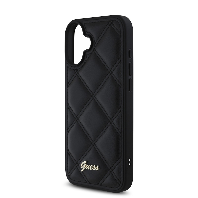 Guess PU bőr steppelt hátlap iPhone 16-hoz Fekete