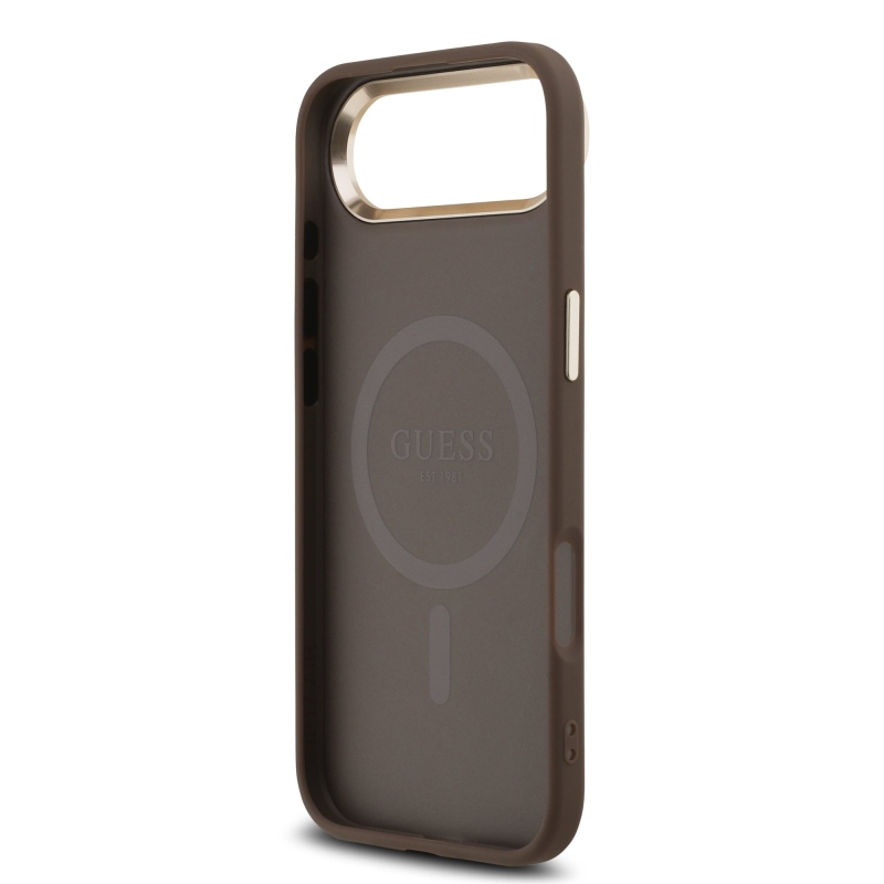 Guess PU bőr 4G Strass háromszög logó arany keret MagSafe hátlapi borító iPhone Air barna barna