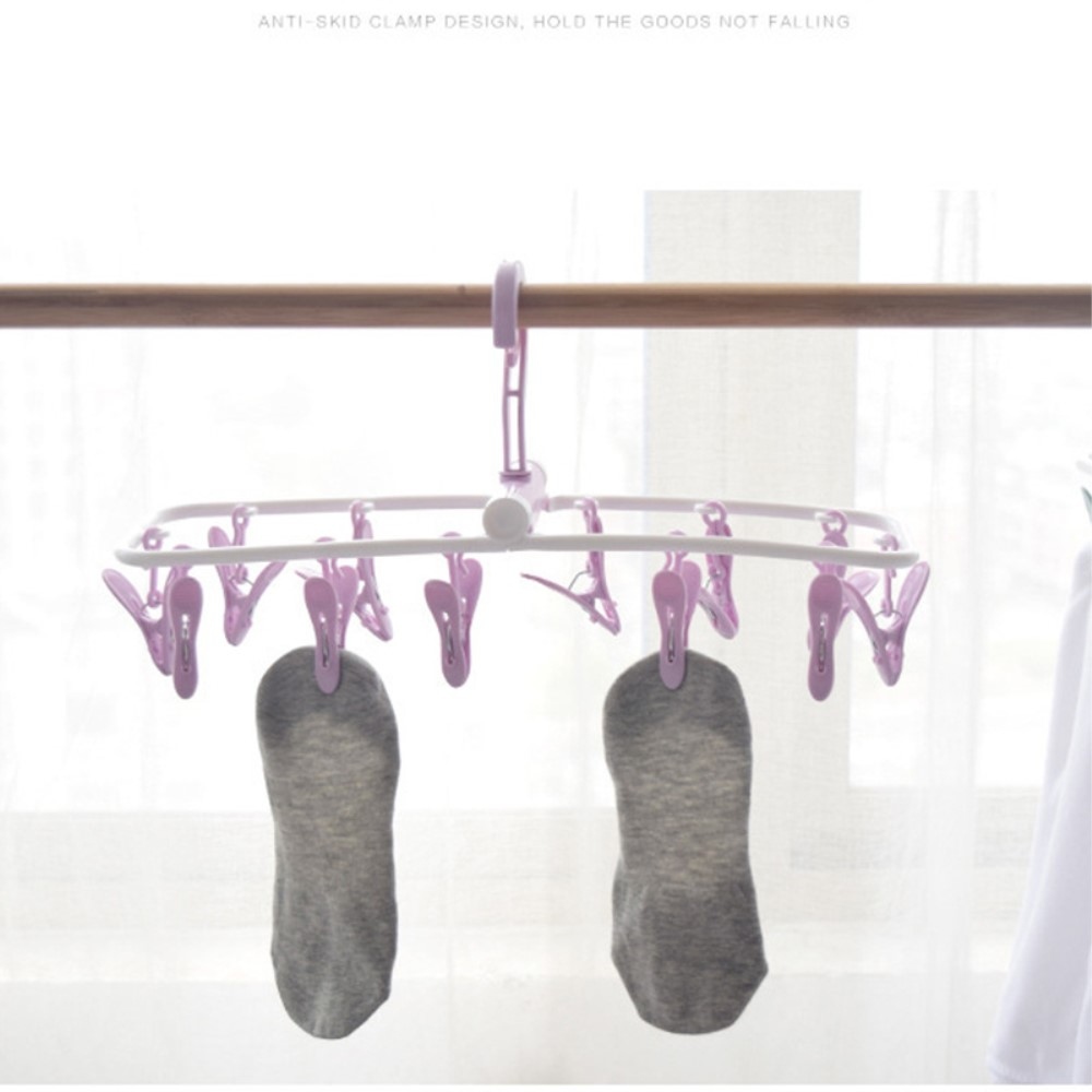 Összecsukható műanyag zokniszárító (12 fogas) - lila