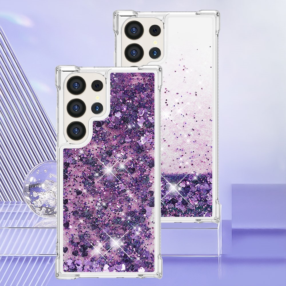 Glitter homokóra zselés tok Samsung Galaxy S24 Ultra készülékhez - sötétlila/szívecske