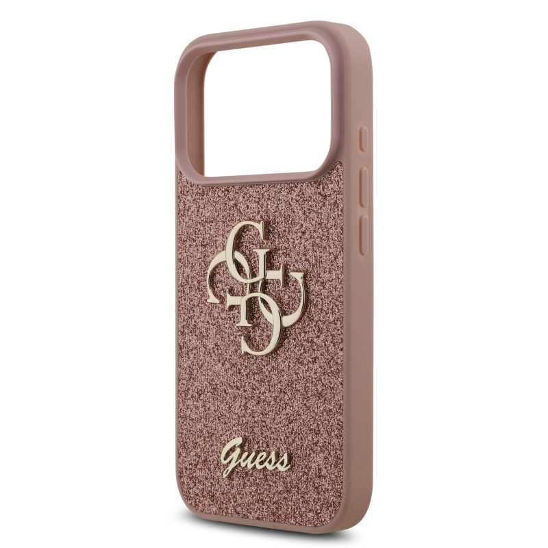 Guess PU Fixed Glitter 4G fém logó hátlap iPhone 17 Pro rózsaszínhez