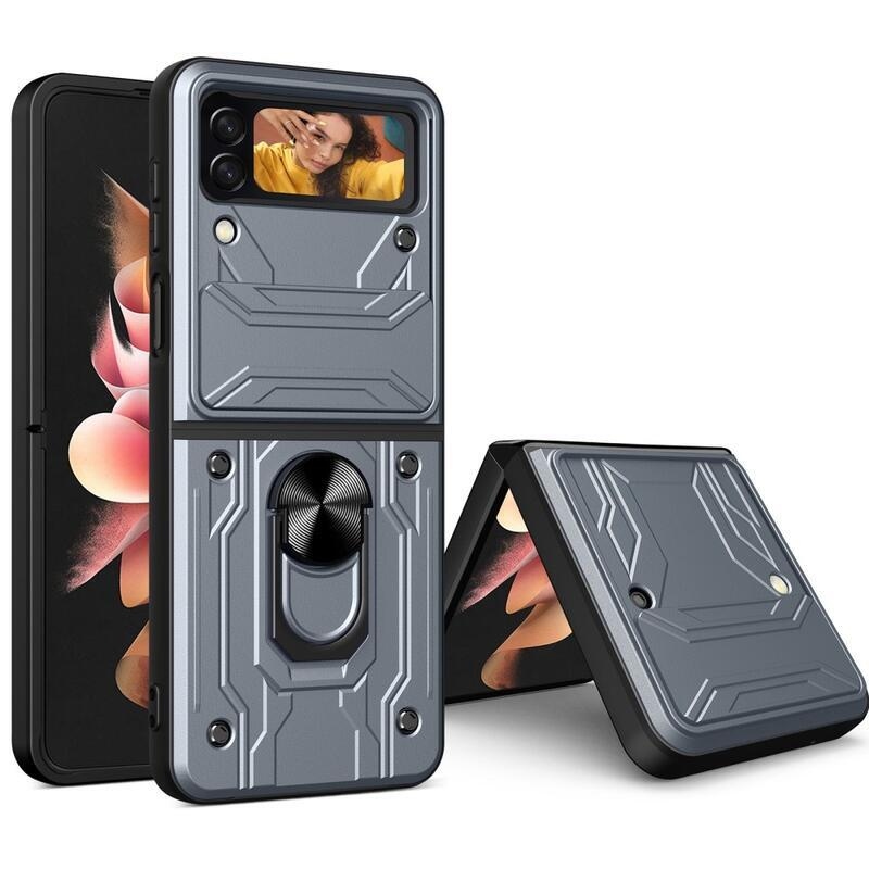 Csúszásálló hibrid borító ujjbeggyel a Samsung Galaxy Z Flip4 5G mobiltelefonra - szürke