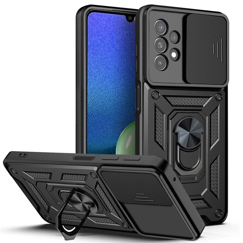 Csúsztatható, tartós hibrid borítás ujjbeggyel a Samsung Galaxy A13 4G készülékre - fekete