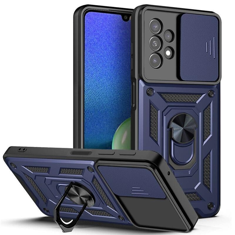 Csúsztatható, tartós hibrid borítás ujjbeggyel a Samsung Galaxy A13 4G készülékre - kék