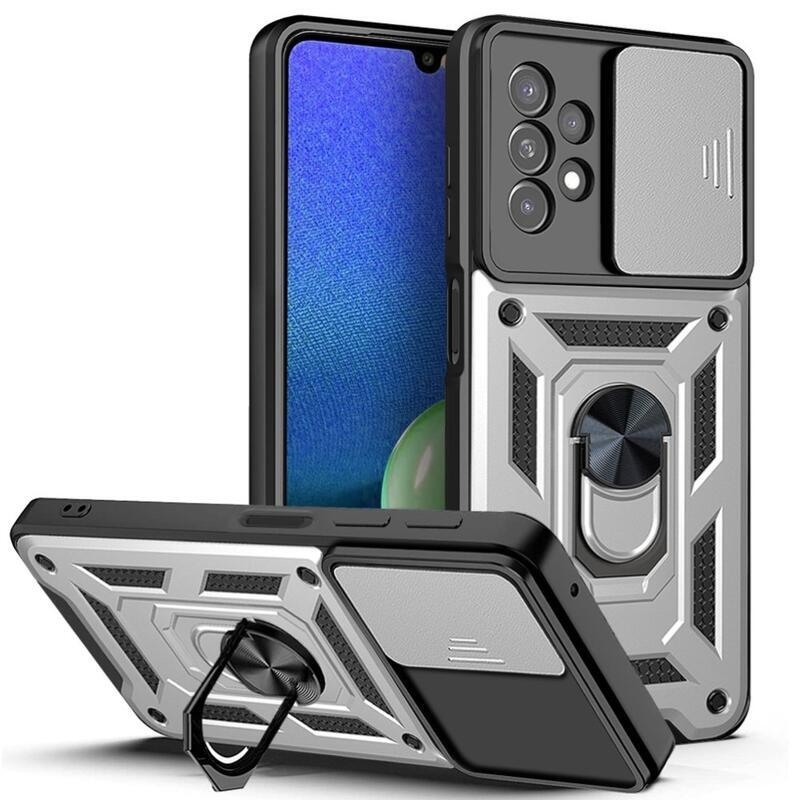 Csúsztatható, tartós hibrid borítás ujjbeggyel a Samsung Galaxy A13 4G készülékre - ezüst színű