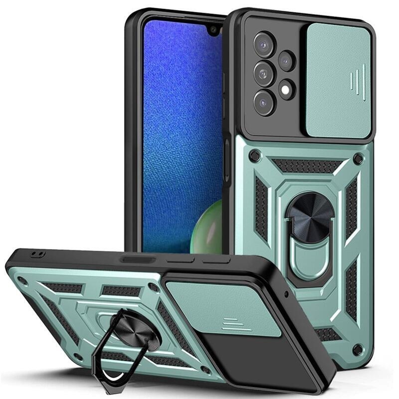 Csúsztatható, tartós hibrid borítás ujjbeggyel a Samsung Galaxy A13 4G készülékre - zöld