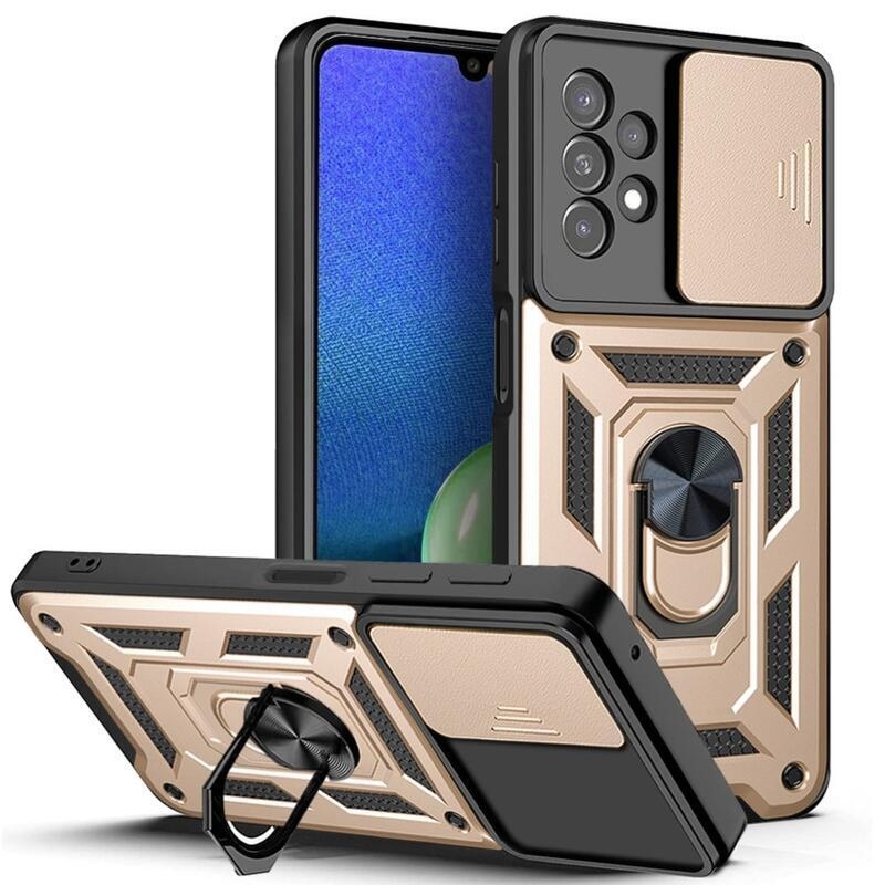 Csúsztatható, tartós hibrid borítás ujjbeggyel a Samsung Galaxy A13 4G készülékre - arany színben